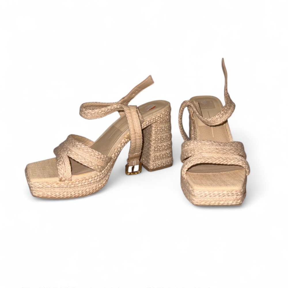 DOLCE VITA platform braided heels in cream and tan